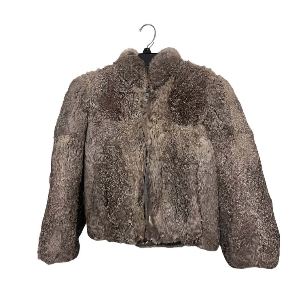 VTG Caravelle Real Rabbit Fur Coat Women Sz 8 Grey Full Zip Mob Wive Retro Luxe